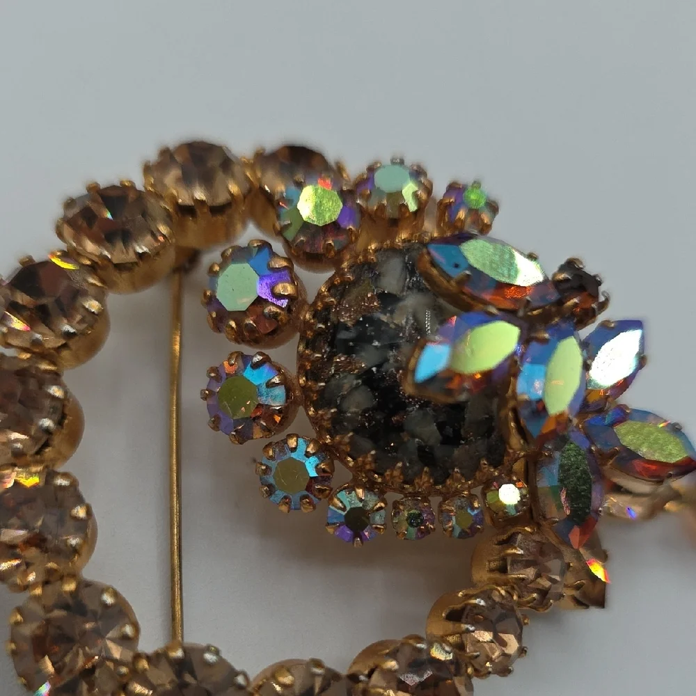 Vintage Austria Gold and Iridescent Crystal Brooch
